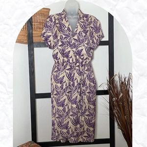 St Gillian By Kay Unger Womens Short Sleeve Collar Printed Belted Dress Size 6